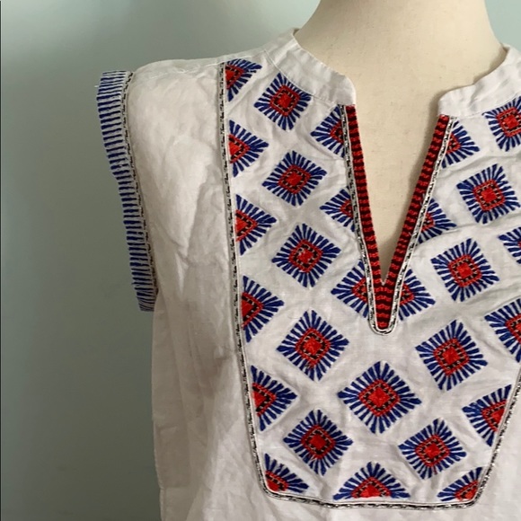 J. Crew Sunburst Embroidered Boho Linen Sleeveless Tank Top Blouse - 0 - Picture 5 of 15